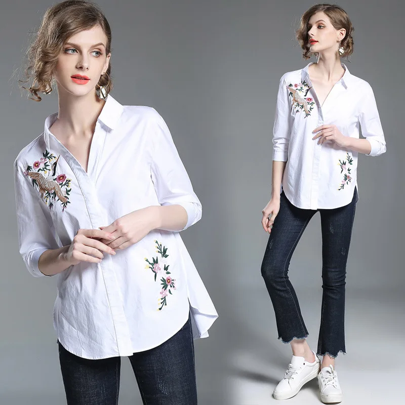 Блузка женская с цветочным принтом вышивкой и рукавом 3/4 | Женская одежда