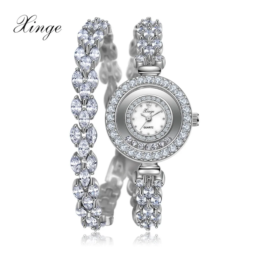 Для женщин Циркон часы Xinge известный бренд часы-браслет модные женские туфли со