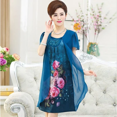 Женское шифоновое платье из двух частей большого размера с коротким рукавом и