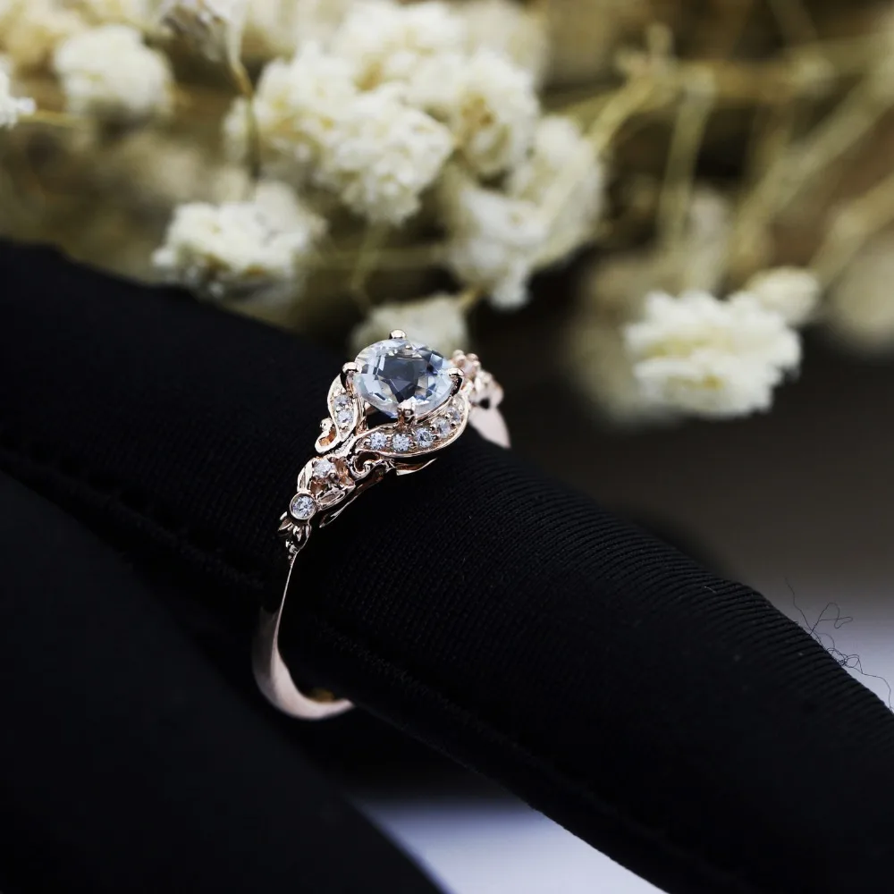 Lasamero Кольца для Для женщин 0.5ct круглая огранка Натуральный аквамарин центр 925