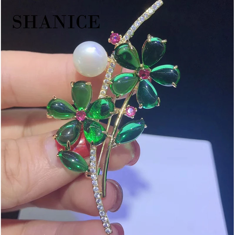 SHANICE модная циркониевая зеленая брошь в форме цветка булавки кристалл