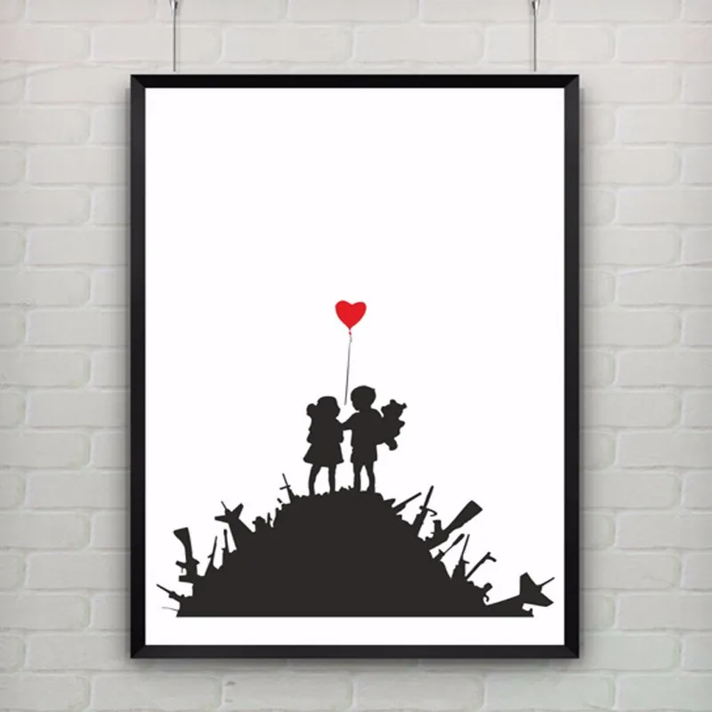 

Canvas Art Wall Pictures Girl Kids Room Decor,Kids on Guns by Banksy Print Abstract Graffiti Canvas Painting Art Poster,No Frame
