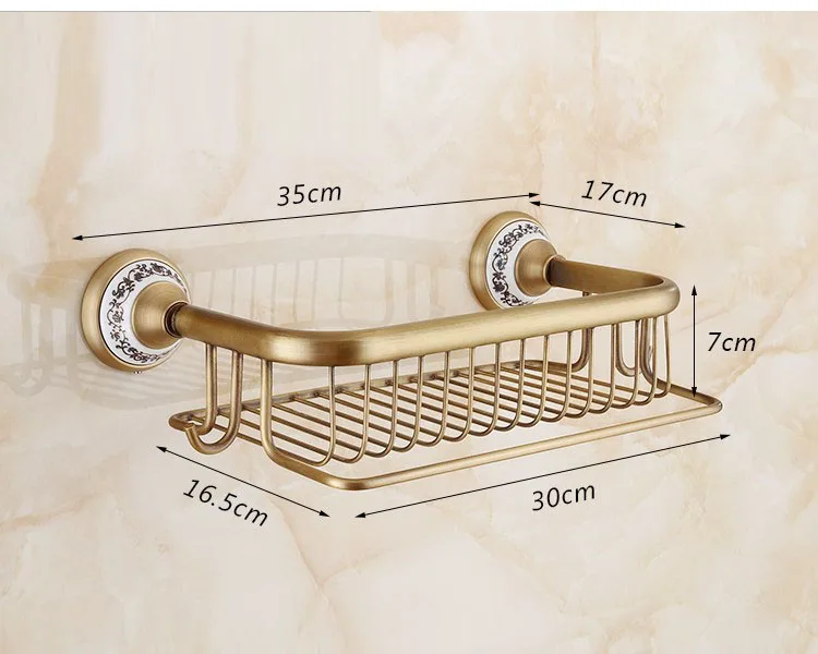 Shower Basket 35cm Набор из 20 предметов, античный латунный настенный держатель для туалетной бумаги/крючок для халата/держатель для полотенец/кольца для полотенец - Цвет: Shower Basket 35cm