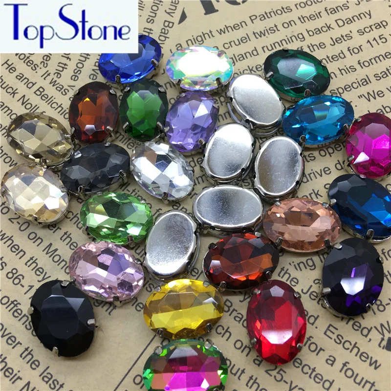 TopStone овальные пришивные стразы с когтями 14x10 18x13 25x18 10x8 30x20 8x6 мм плоской задней