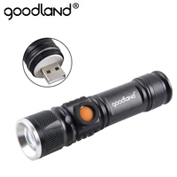 goodland usb led flashlight t6 led torch mini handy rechargeable 18650 high power 3 modes zoomable for bicycle camping hiking