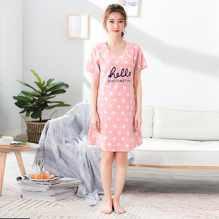 New Style Summer Cartoon Nightgowns Round Neck Knee-length Women's Sleepshirts Short Sleeve Casual Sleepwear Sexy Nightdress | Женская