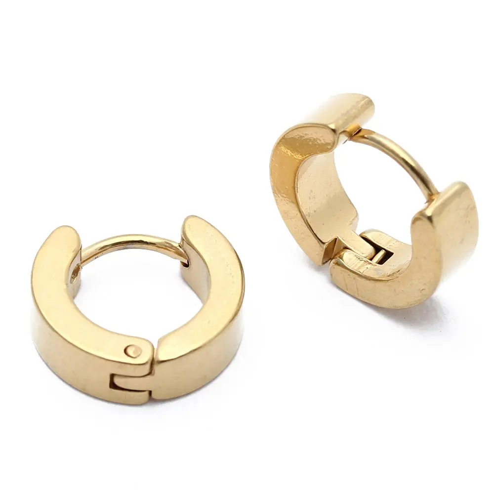 Пара мужских колец Huggie серьги из титановой стали 4 мм x 9 золотой тон|earrings titanium|earrings