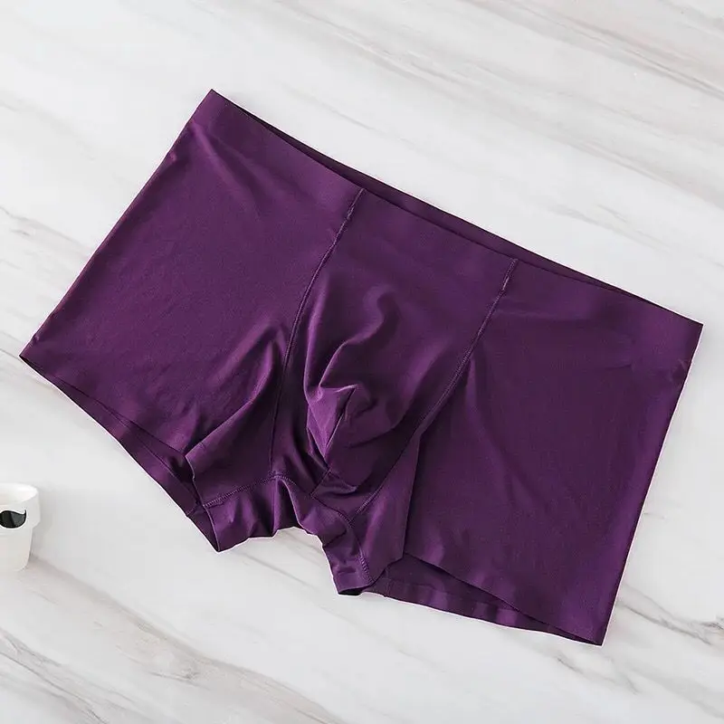 Purple Нейлоновые мужские боксеры бесшовные шелковые антибактериальные Боксеры Нижнее белье спандекс плюс размер сексуальные мужские трусы мужские боксеры - Color: Purple
