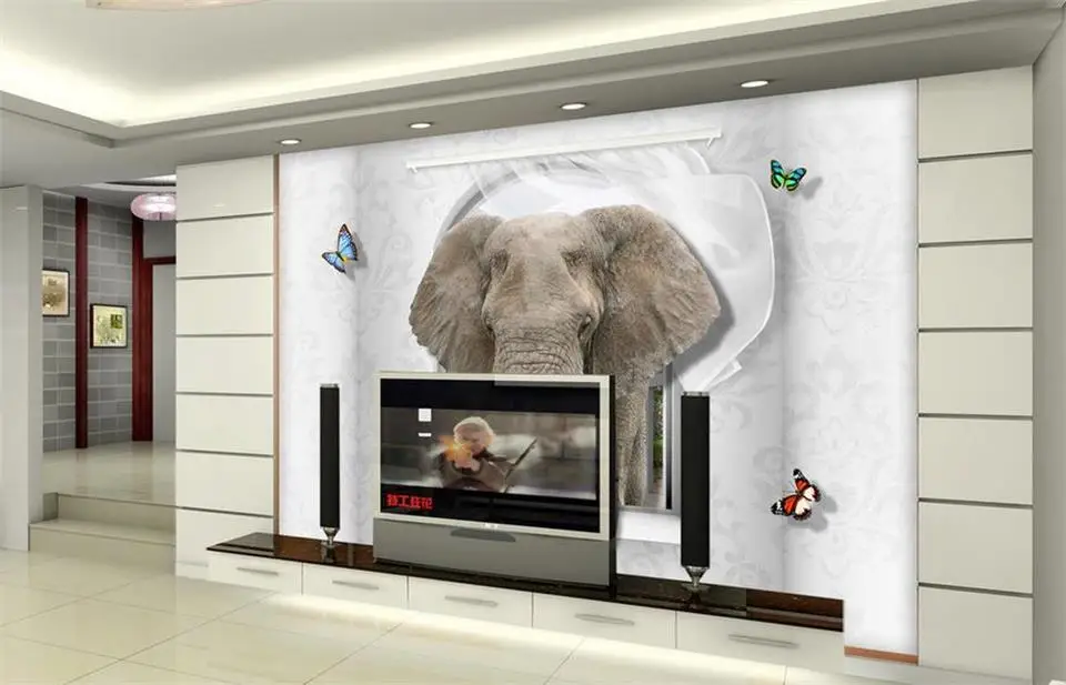 Пользовательские 3d фото обои гостиной росписи Слон Бабочка картина фон стены