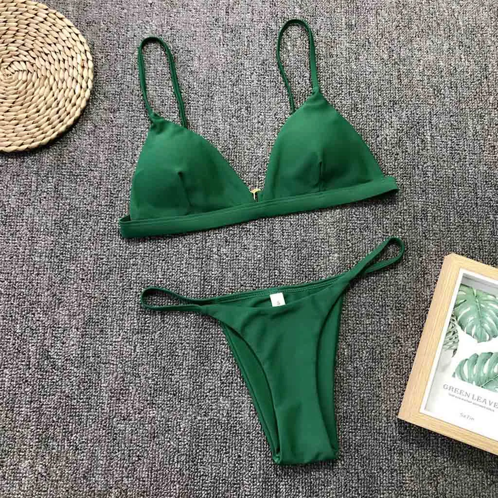 2019 Fashion Sexy Women Solid Push-Up Padded Swimwear Swimsuit Beach Bikini Set Beachwear Pure sexy bathing suit Hot A30417 | Женская