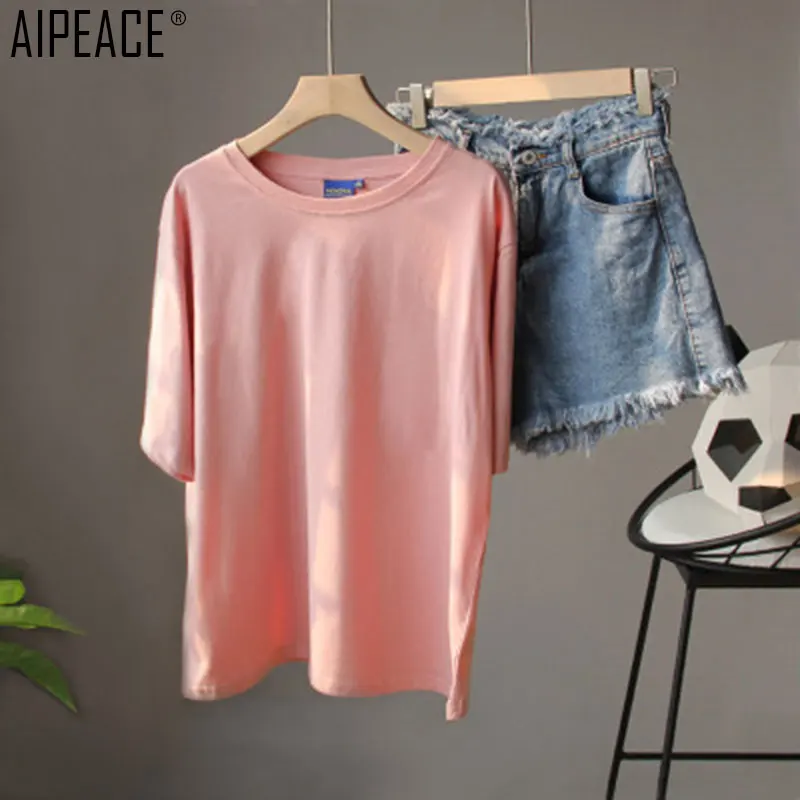 AIPEACE/Летняя модная женская футболка из чистого хлопка Женская Однотонная с