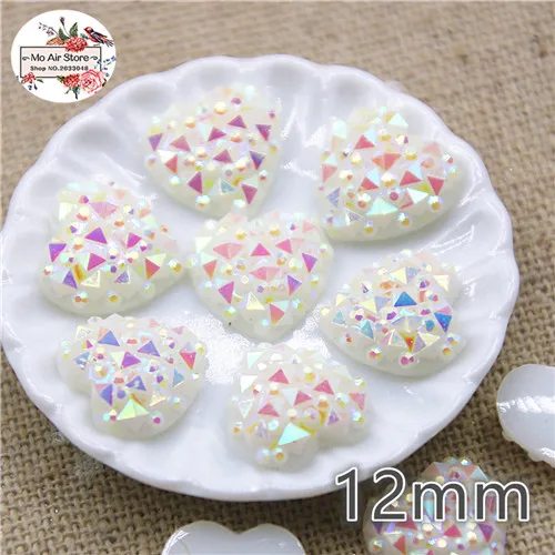 12mm white AB heart 100 шт Блестящий Многоцветный Аллигатор печать имитация стразы плоская спина, кабошон художественная поставка Украшение Шарм Ремесло Сделай Сам 12 мм - Цвет: 12mm white AB heart