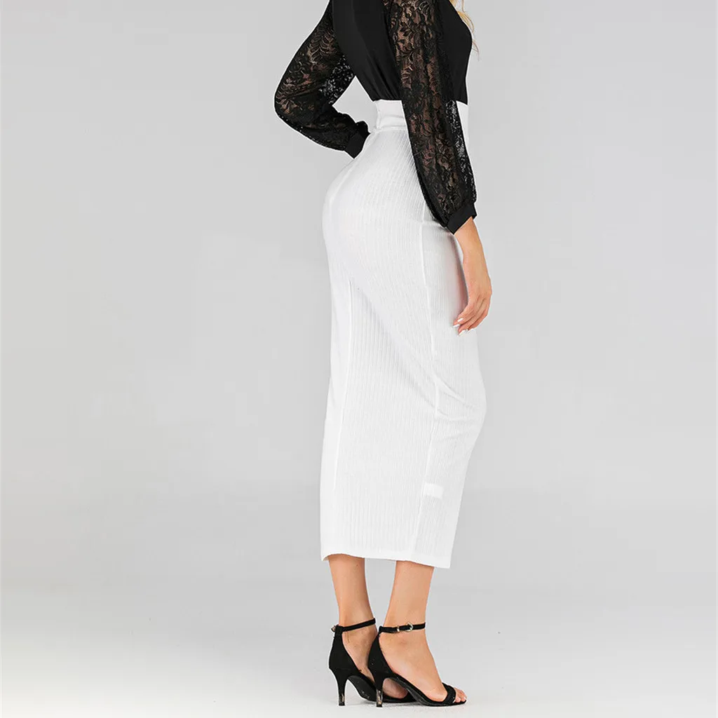 Осенняя Женская хлопковая однотонная женская юбка карандаш Повседневная