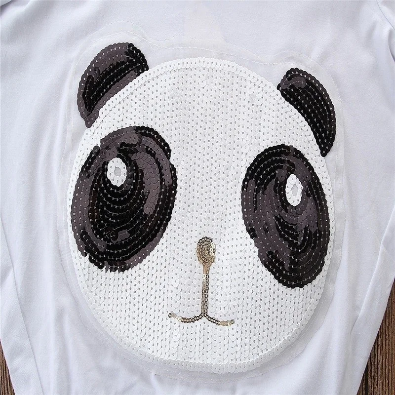 Одежда для маленьких девочек комплект из футболки с принтом панды и пайеток