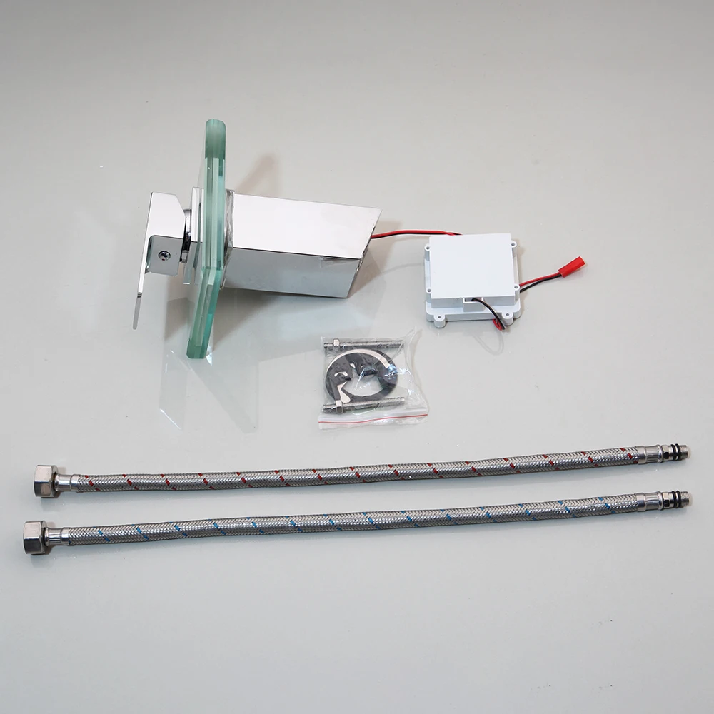 Ванная комната Водопад LED кран латунь батарея мощность Большой Носик смеситель