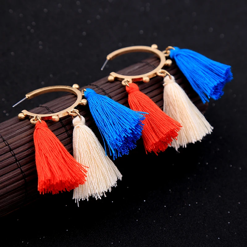 Крупные женские серьги в богемном стиле большие разноцветные Серьги 2017