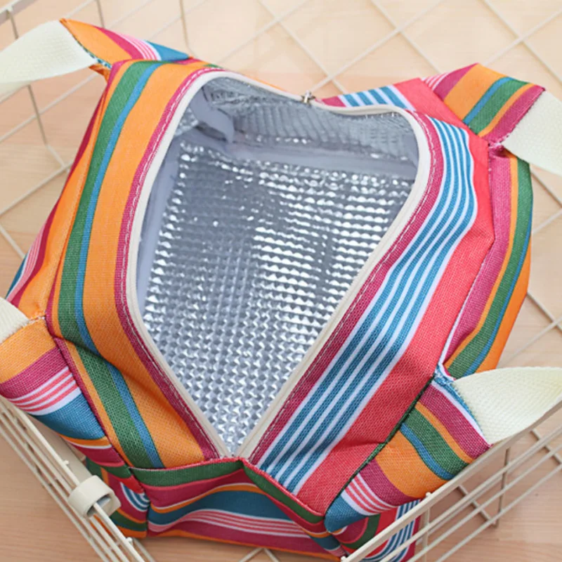 Ruique Insulated Cooler Lunch Bag Candy Color Striped Picnic Storage Box Kids School Office Ladies Thermal Carry Tote | Багаж и сумки