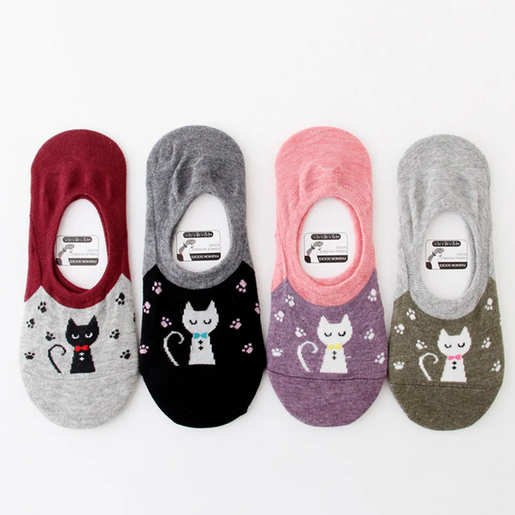 Модные хлопковые носки Kawaii Милые повседневные короткие с изображением котенка и