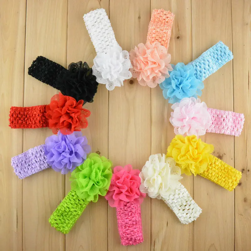 Акция 10 шт./лот шифоновая кружевная вязанная лента на голову с цветком платье для