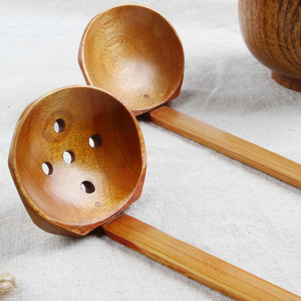Multi-Use Nature Solid Wood Material Ladles Set Pierced Table Spoon Hot Pot Ramen Soup Buffet Slotted | Дом и сад