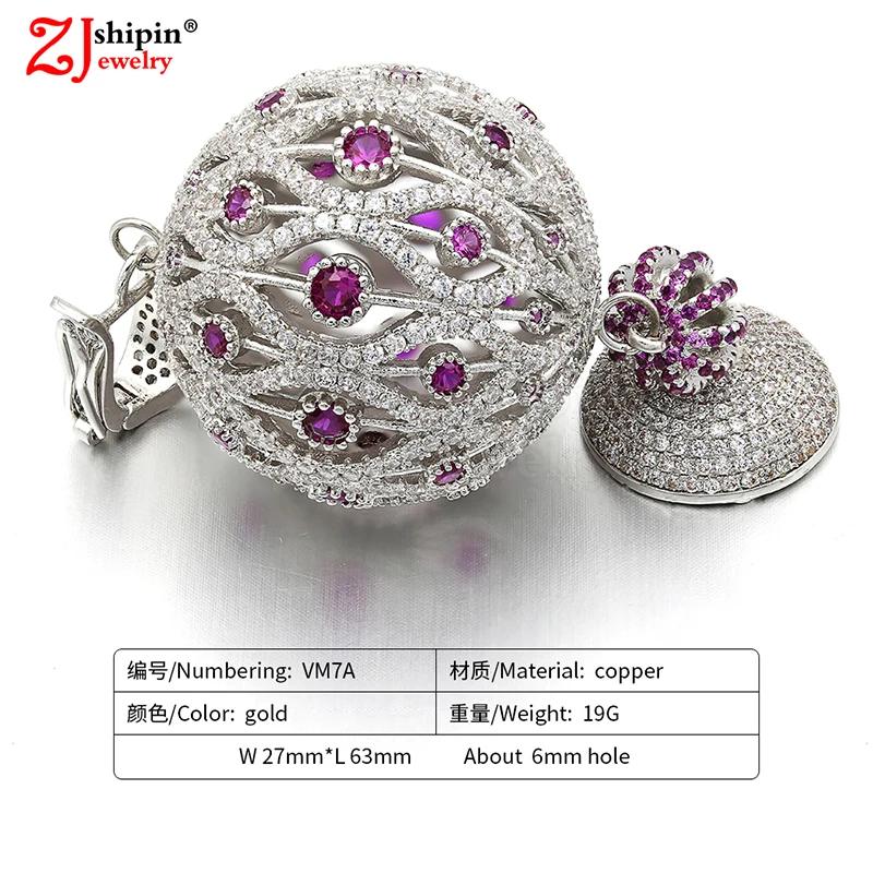 

2018 new luxury round micro inlay CZ zircon jewelry accessories for DIY pearl natural stone necklace production