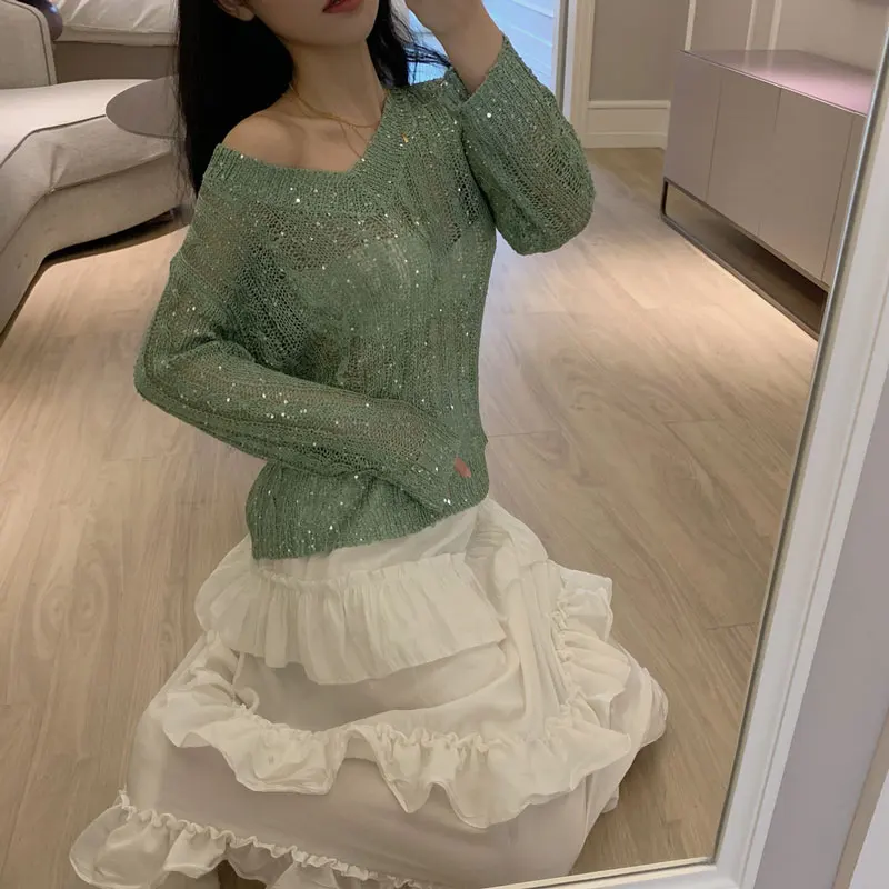 Korean Women Sweater Summer Clothes Woman Trend Transparent Pullover Knitted Femme Autumn Student Street Casual Coat | Женская одежда