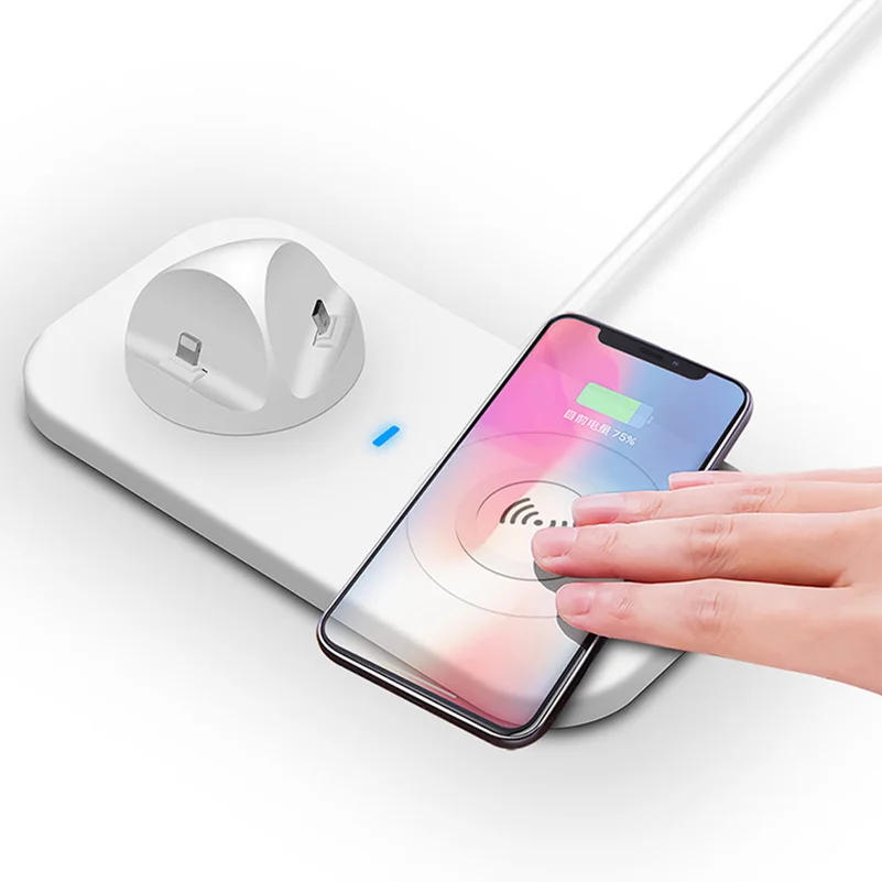 3 в 1 Беспроводное зарядное устройство для iPhone X 8 Plus Samsung S8 S9 Android Micro USB Type-C зарядная