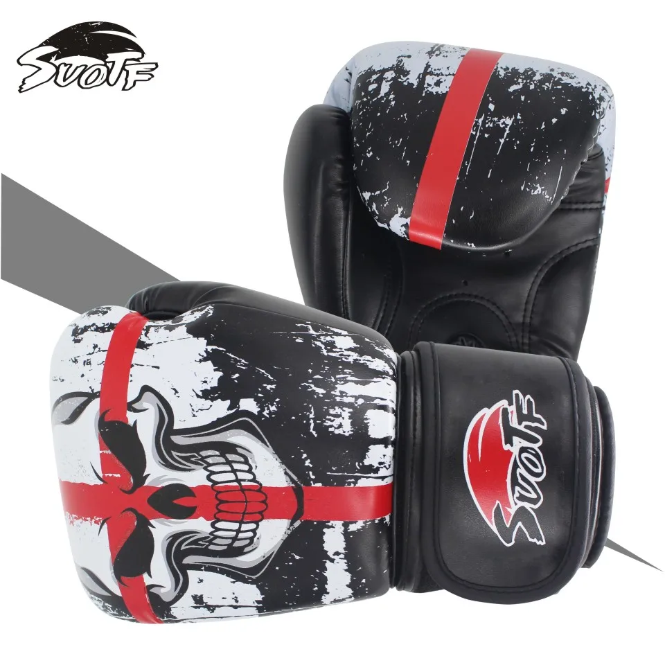 SUOTF MMA Black Boxing Skull Sports Leather Gloves Tiger Muay Thai boxing pads fight Women/Men sanda boxe thai glove box mma box