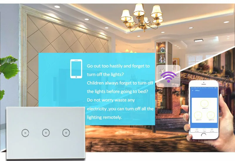 Eruiklink Smart Wi-Fi выключатель света, стеклянная панель 3 gang US сенсорный выключатель света 240 В~ 110 В, работа с Alexa и Google Home