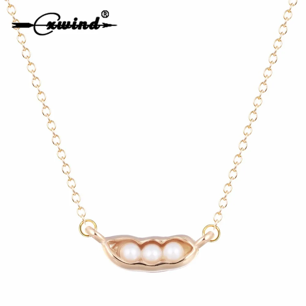 Cxwind Cute Charm Pea Pod Imitation Pearl choker Necklace Women 2 colours Chocker Necklaces Pendants Collier Jewelry