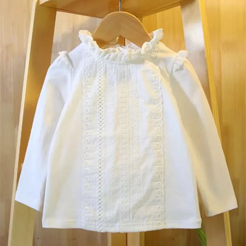 2016 Новое поступление белая детская блузка с кружевной отделкой воротник-стойка