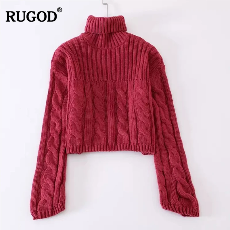 Новинка 2018 вязаный теплый свитер RUGOD с высоким воротником Женский дизайнерский