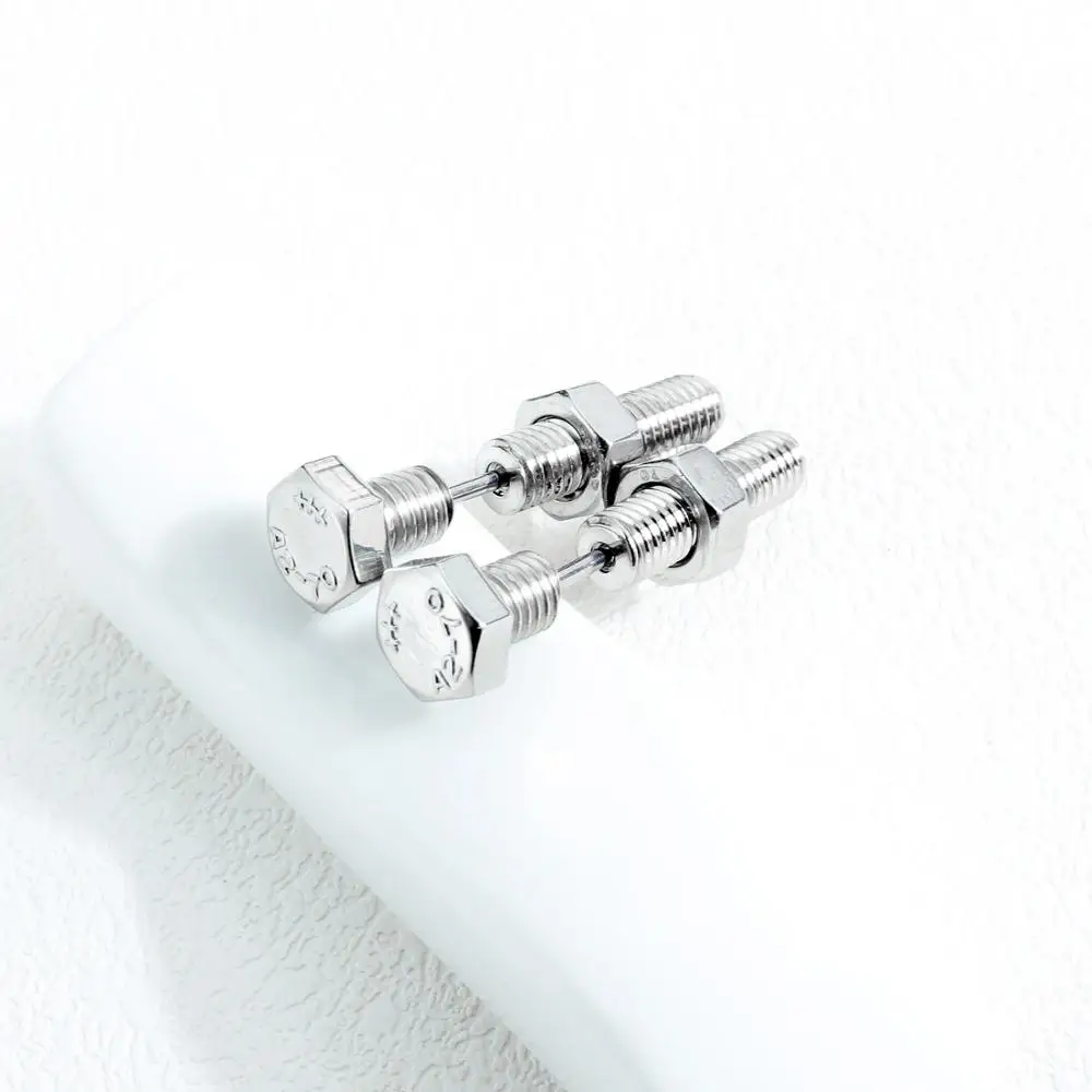 

Punk Hexagonal screw Stainless Steel Stud Earrings For Men Women Black/steel Color Charm ear Jewelry Gift Dropshipping