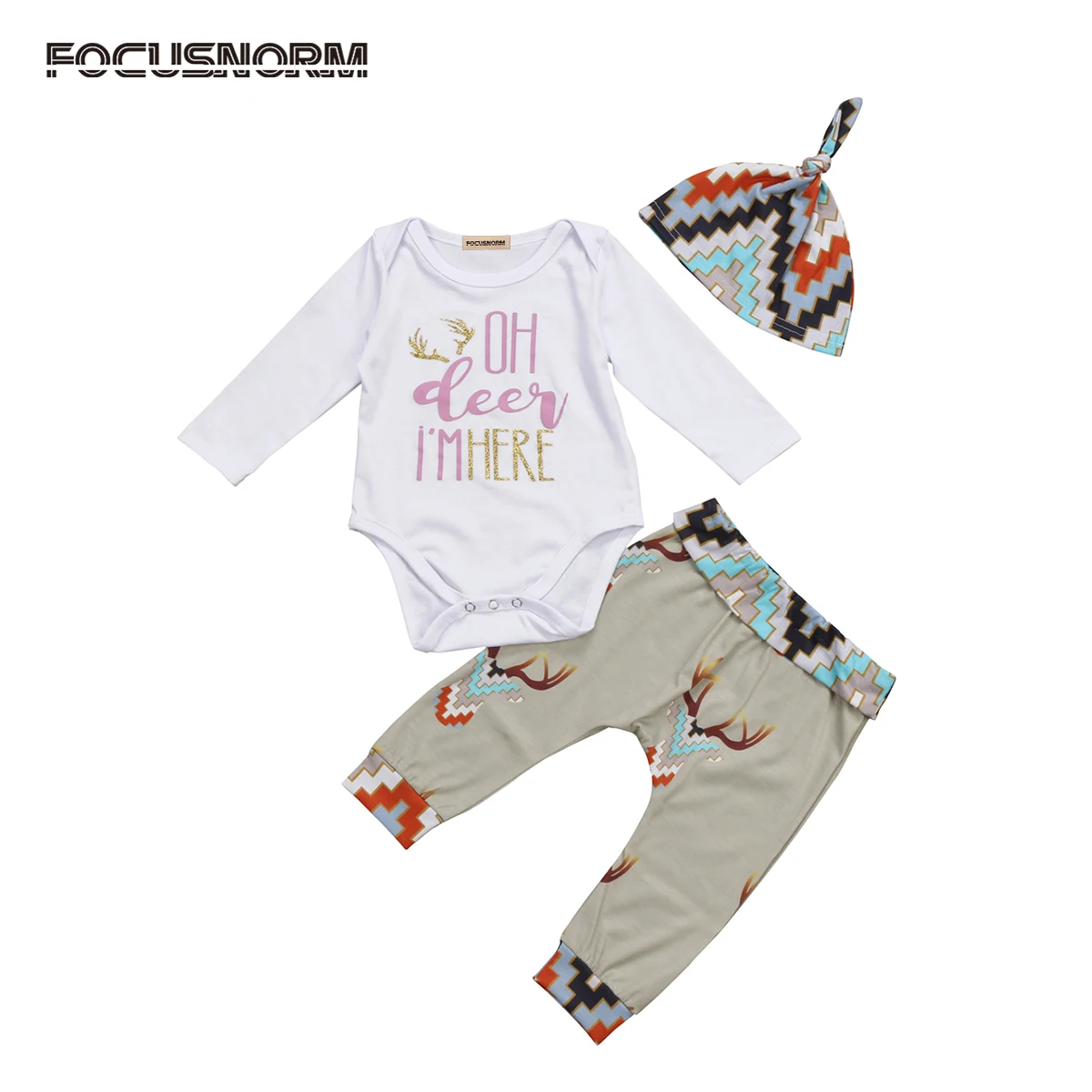 cute Newborn Baby Boy Girl outfits letter print Long Sleeve white romper brown Pants Hat autumn Outfit Set Clothes for baby | Детская