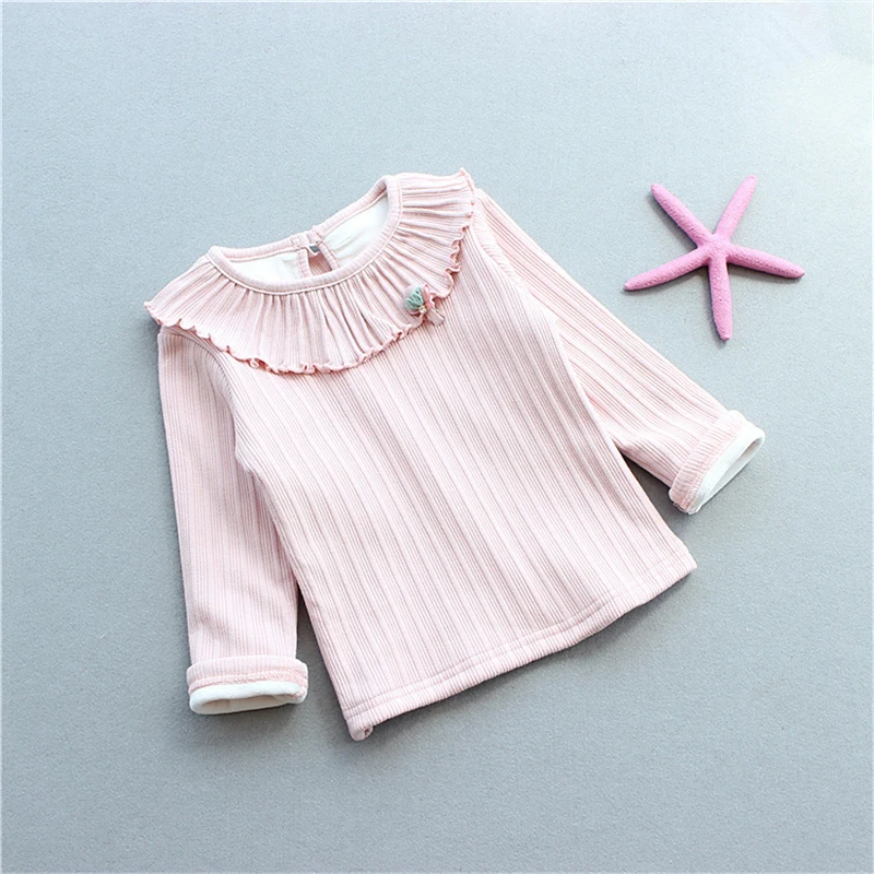 Girls Doll Collar Bottoming Shirt Simple Tees Candy Color Lovely Baby Children Fall Cotton Tops cute clothing |