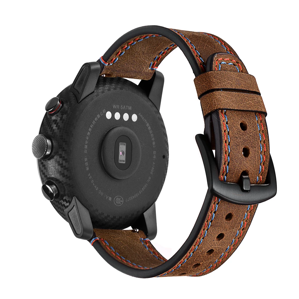 22 мм кожаный ремешок с двойной линией запястья crazy horse для Xiaomi Huami Amazfit Pace часов Stratos