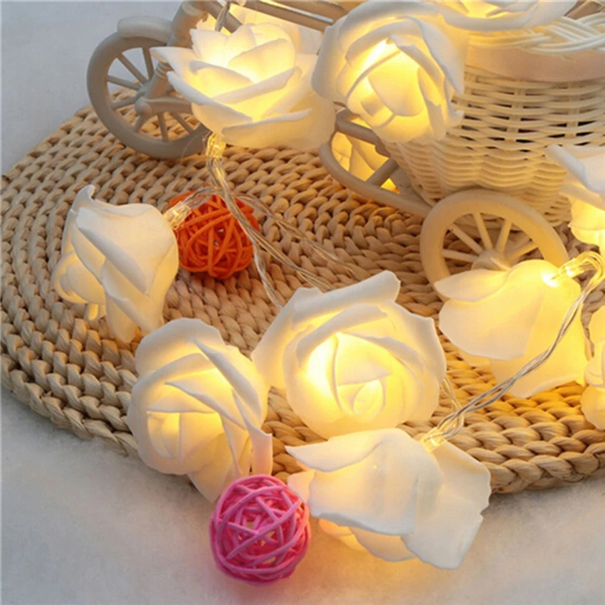 

Christmas Garland Rose Flower String lamp Battery Operated Wedding Events and Parties Rose decorative led lights