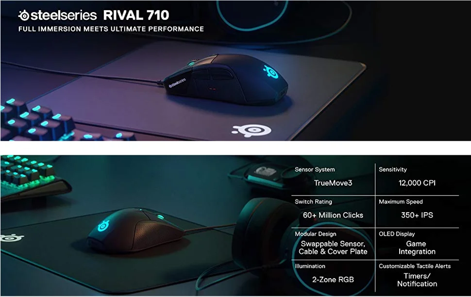 Игровая мышь SteelSeries Rival 710-оптический сенсор TrueMove3 16000 CPI-oled-дисплей-тактильные оповещения-RGB Освещение