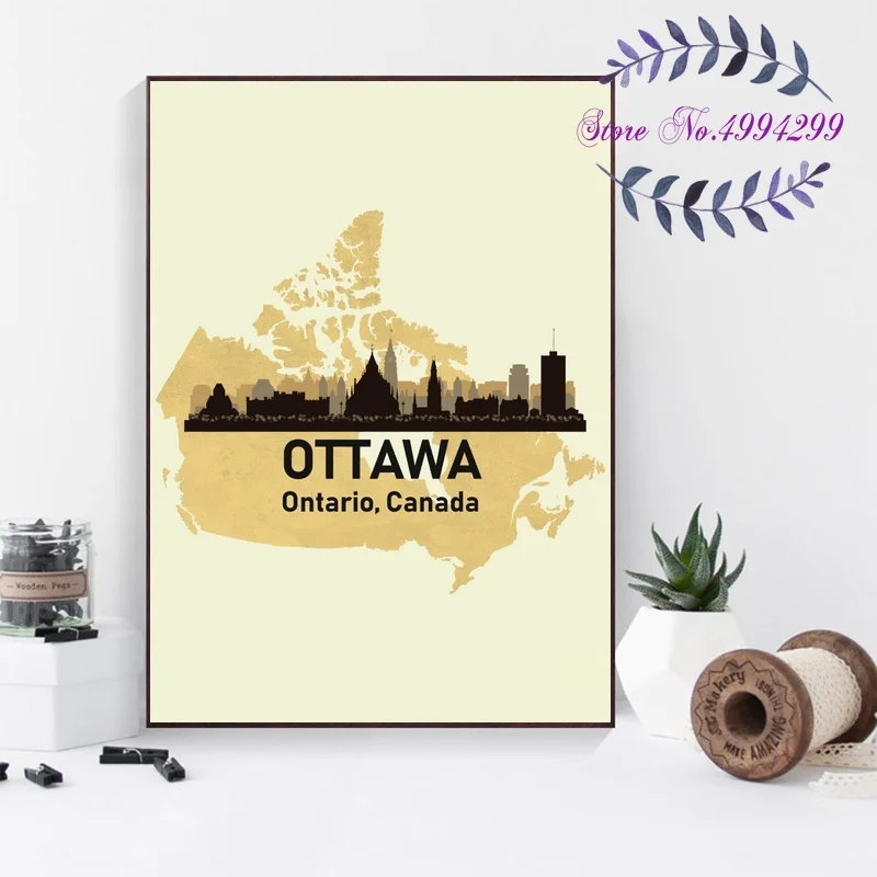 Edmonton Montreal Ottawa Quebec Toronto Vancouver Victoria Winnipeg Canada Golden Skylines Poster Canvas Art Print Home Decor | Дом и сад