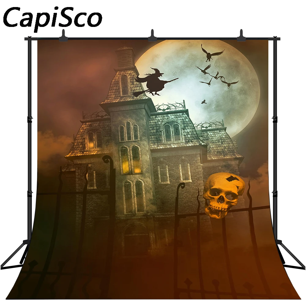 

Capisco Photography Backdrop Halloween Horror Witch Moon Night Haunted Castle Background Kids Adults Costume Party Photo Studio