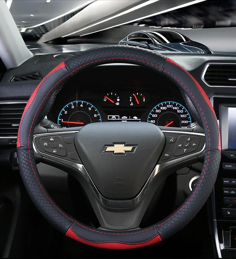 Верхний слой кожаный руль чехлы для Chevrolet Cruze Spark Sonic Aveo болт вольт Malibu Impala Caprice Camaro Trax/трекер