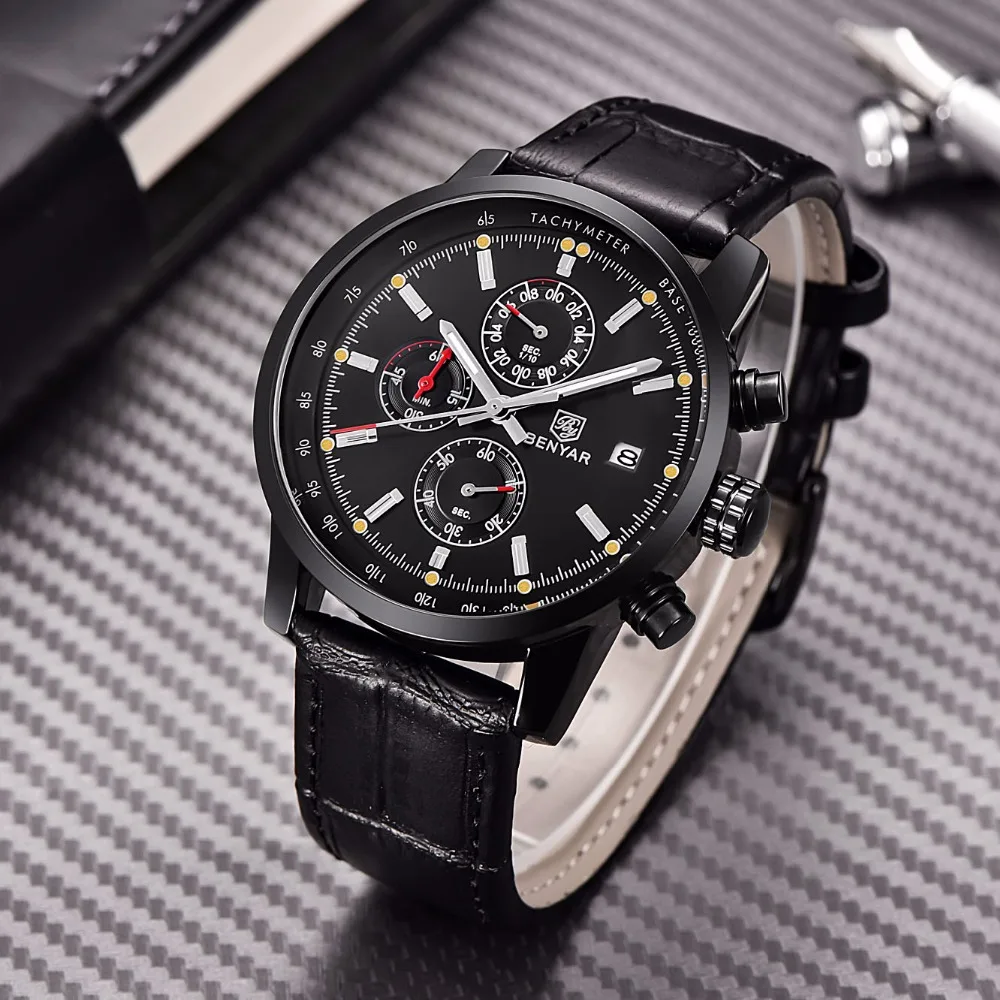Мужские кварцевые часы с хронографом на кожаном ремешке|masculino|masculinos relogiosmasculino watch
