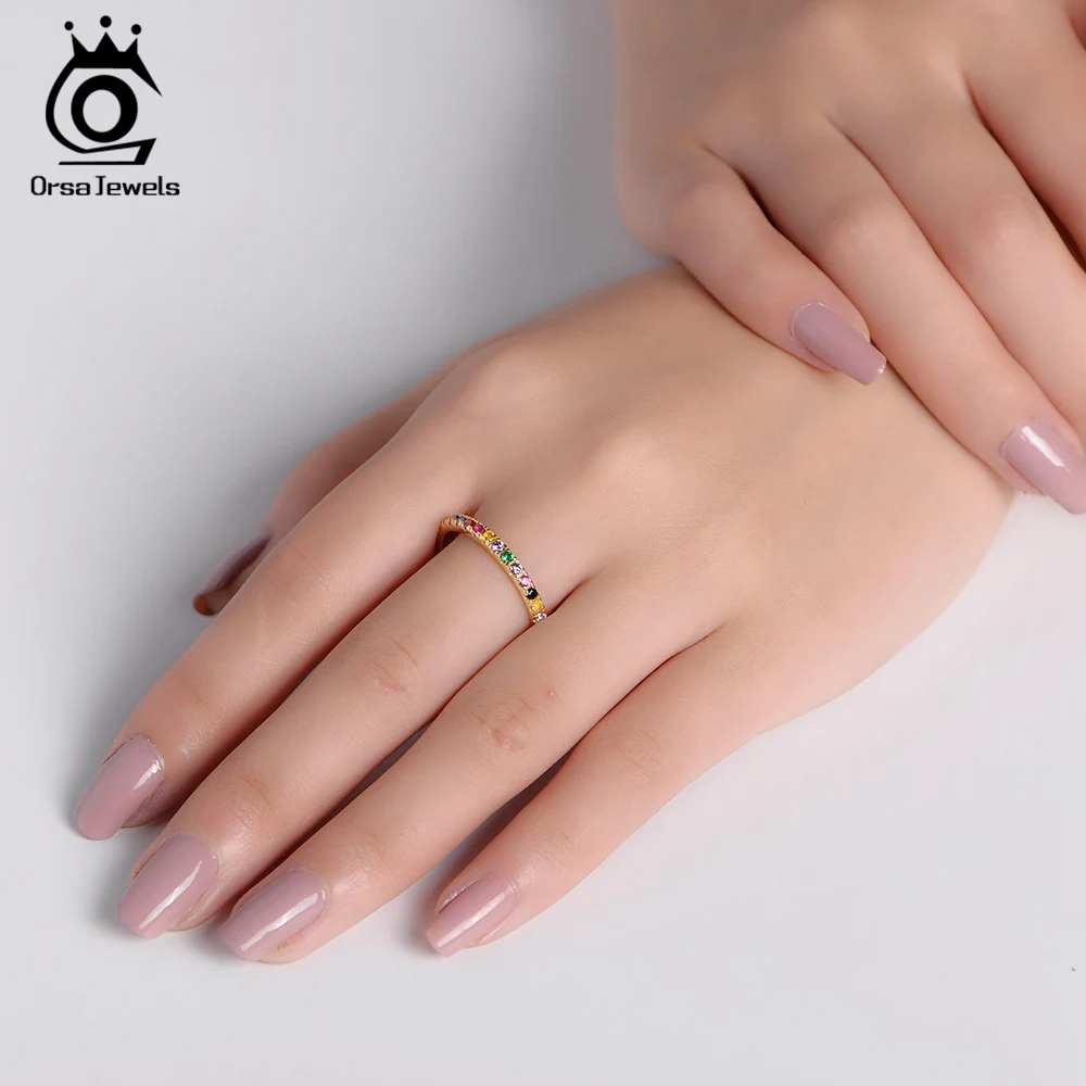ORSA JEWELS, женские кольца из твердого 925 пробы серебра, аксессуары, микро инкрустированное красочное циркониевое кольцо, S925 серебро, хорошее ювелирное изделие OSR63