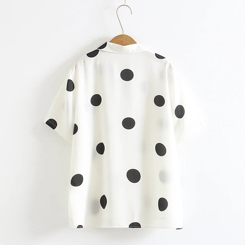 

Large Size Women's Wear Summer 2019 New Big Point Chiffon Blouse Comfortable Breathable Short Sleeve Tops Short Sleeve