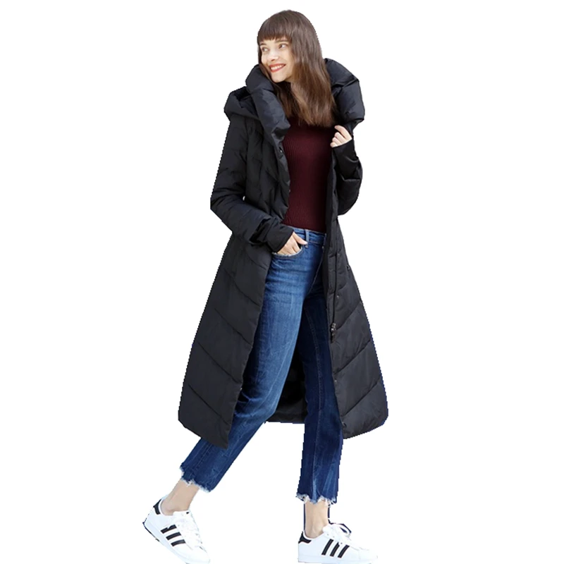 

Autumn Winter Women Parkas Down Coats With Hoody 90% Duck Down Lady X-Long Outerwear Overcoat LF5203