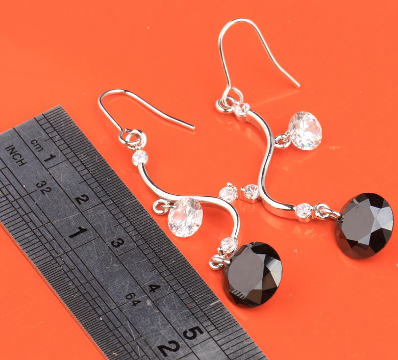 С ума круг Форма черный оникс Белый Цирконий 925 sterling Серебряные ювелирные изделия