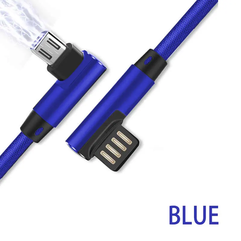 Кабель Micro USB 90 градусов для передачи данных для samsung S8 S9 Android phone 3A type-C кабель быстрой зарядки для huawei Xiaomi Tablet Cable - Цвет: blue micro usb cable