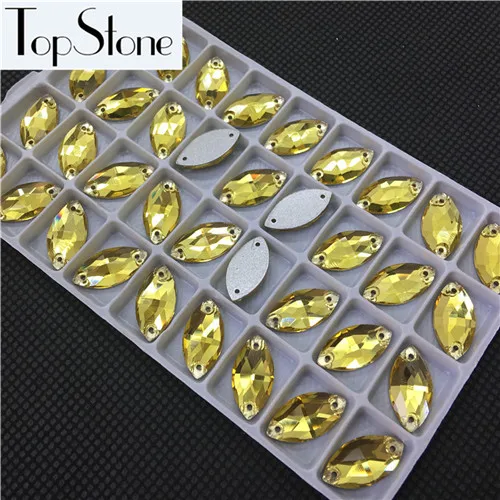 topaz TopStone все размеры цвета Navette пришивные стразы 6x12 7x15 9x18 мм Пришивные стеклянные хрустальные камни - Цвет: topaz