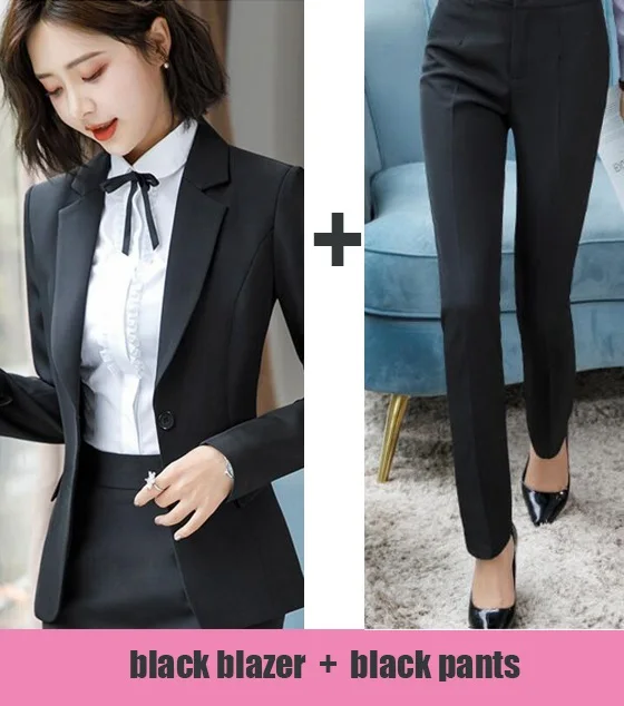 blazer and pants Рабочие модные брючные костюмы, комплект из 2 предметов для женщин, однобортный однотонный Блейзер, пиджак и брюки, офисный женский костюм, Feminino - Цвет: blazer and pants