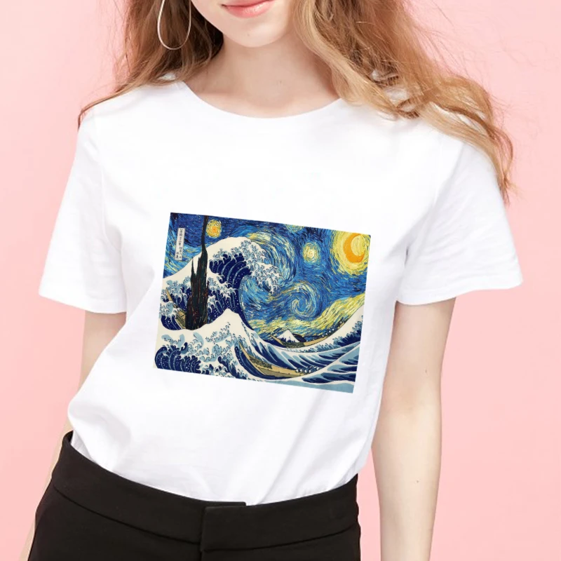 Женская футболка в стиле Харадзюку van gogh Повседневная летняя с коротким рукавом и